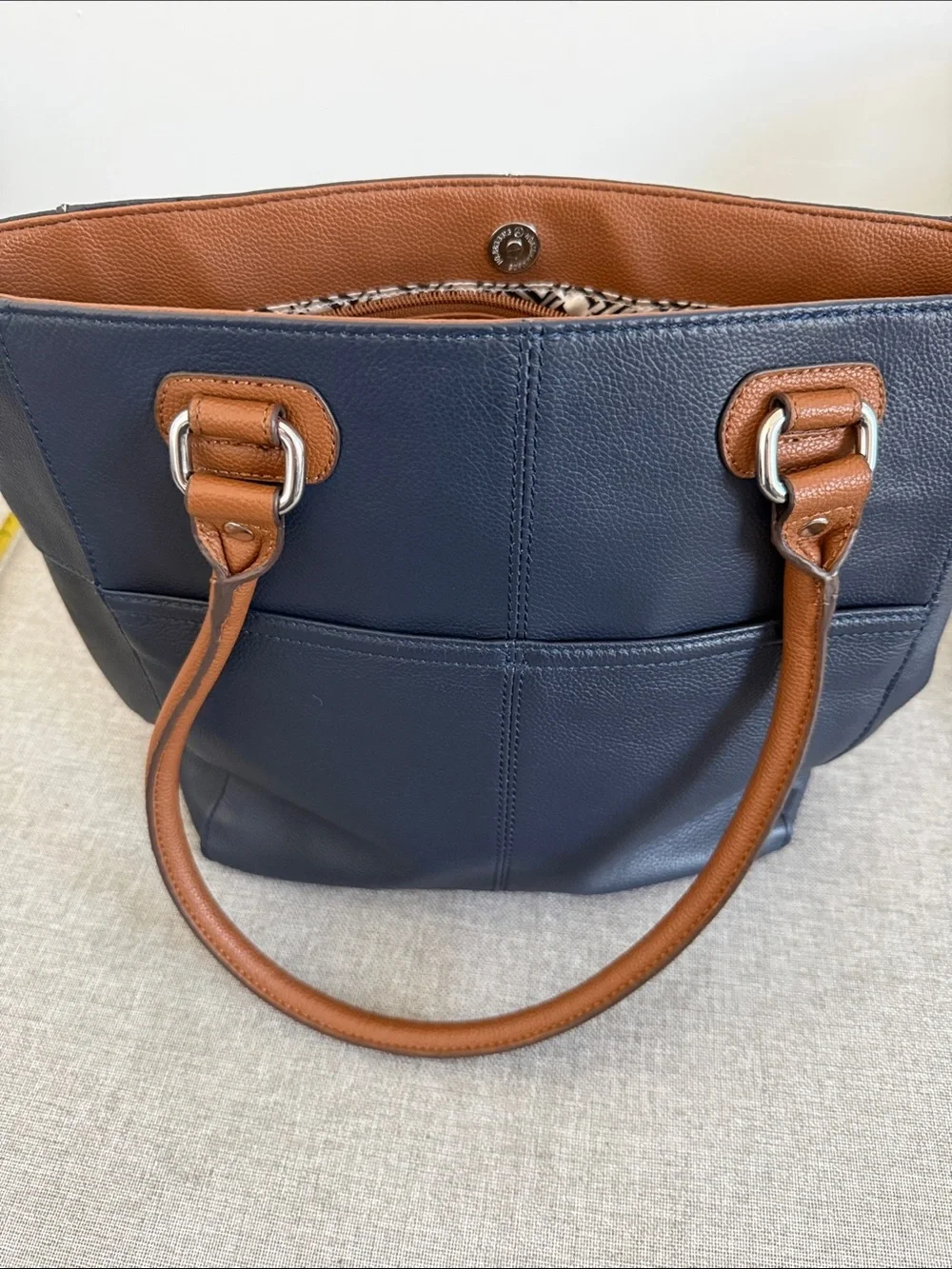 Tignanello leather Navy Tote with Brown Handles